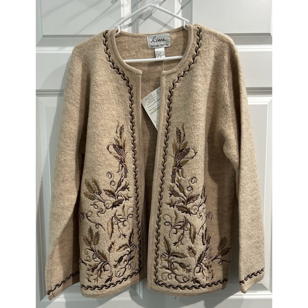 NWT Linea by Louis Dell'Olio Embroidered Wool Jacket Women Sz M Cottage Grandma